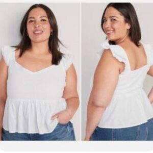 Old Navy Fitted Flutter Sleeve Smocked Top Calla Lilly White Women's size L